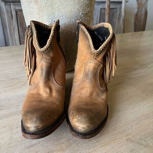 Fringed Distressed Handmade Tan Leather Ankle Boots
